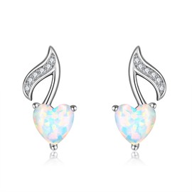 Music Earrings Sterling Silver Musical Notes Stud Earrings with Opal for Women Music Jewelry for Women, Sterling Silver