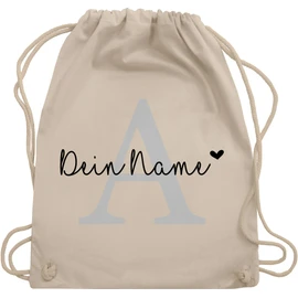 Geschenk mit Namen personalisiert by Shirtracer - Gym Bag Backpack - Initials - Letter Name Adjustable Heart I Gift Initial Letter with Name, 02 natural white