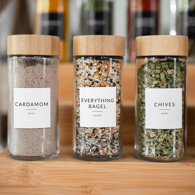 Glass Spice Jars with Label, 24PK Round Bamboo Spice Jar