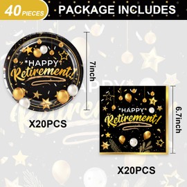 40pcs Retirement Party Supplies,Black Gold Retirement Party Decoration Supplies,Used for Black Gold Party Decoration,Include 20 dinner plates, 20 Napkin (black)