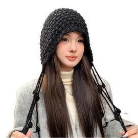 Women Girls Winter Handmade Crochet Knitted Beanie Hat Cute Tassel Earflap Hat Outdoor Skull Caps