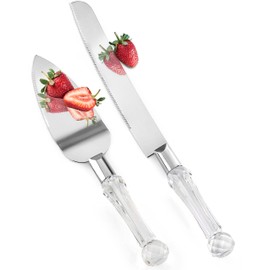 Homi Styles Cake Knife and Server Set | Acrylic Faux Crystal Handles & Premium 420 Stainless Steel Blades | Cake Cutting Set for Wedding Cake, Birthdays, Anniversaries, Parties
