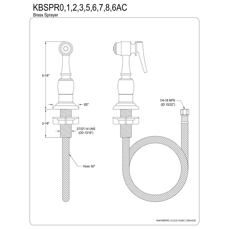 Kingston Brass Gourmetier KBSPR8 Kitchen Faucet Sprayer with Hose, Brushed