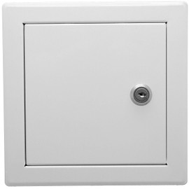 6" x 6" Inch Lockable Steel Access Panel with Key Set - Indoor Use Opening Flap Cover Plate - Box Lock - Door Latch - Inspection Hatch - White Polymer Coating