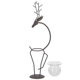 Deer Shape Wrought Iron Plant Stand Transparent Glass Hydroponic Plant Vase for Living RoomType A