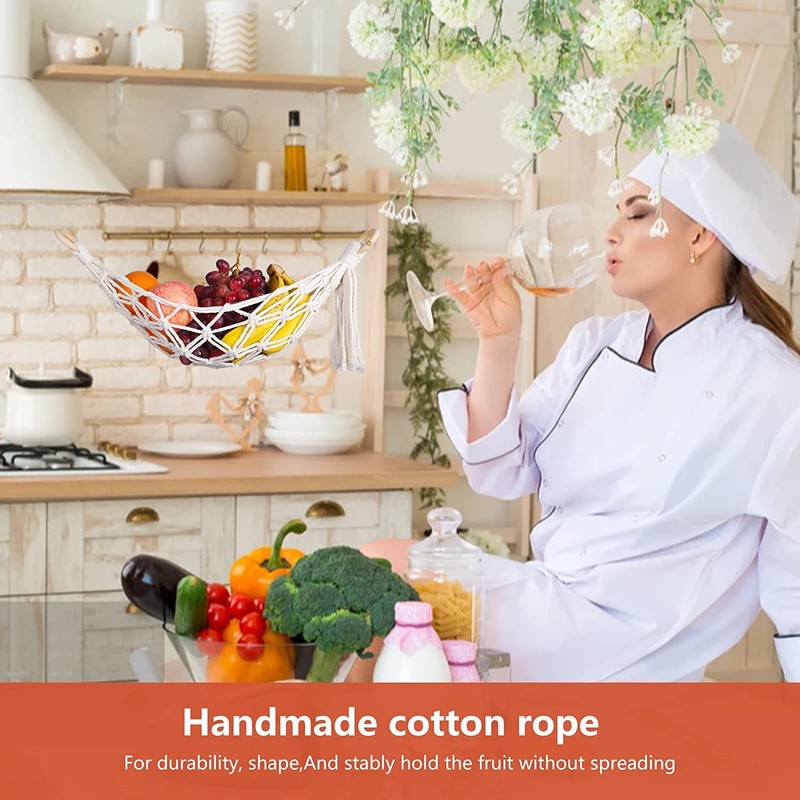 LATRAT Fruit Hammock, Cotton Rope Woven Fruit Net Fruit Vegetable