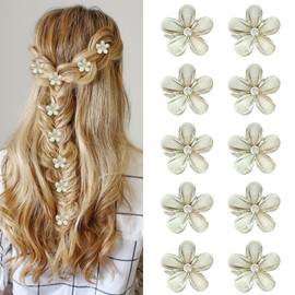 10 Pcs Light Green Flower Hair Clips - Mini Rhinestone Claw Clips for Girls & Women, Wedding & Daily Wear