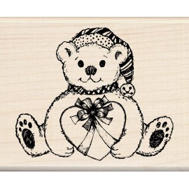 Inkadinkado Christmas Bear With Heart Wood Mounted Rubber Stamp by Inkadinkado NEW