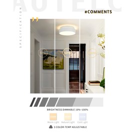 AUTELO 12" Flush Mount Ceiling Light Fixtures, 3 Color Selectable 3000K / 4000K / 5000K Close to Ceiling Light with Frosted Glass Shade, Metal Light Fixtures Ceiling Mount in White Finish C3312 WH LED