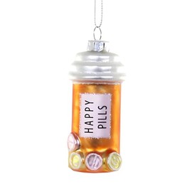 Cody Foster & Co 'Happy Pills' Bottle Ornament, Whimsical Glass Decor, 4 inches
