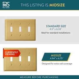 Rio Salto MIDSIZE BRASS Light Switch Plate Outlet Cover Wall Plate – Deco Collection Triple Toggle Flip Switch – Solid Brass Brushed Gold Decorative Covers – 3-Gang 6.75" x 4.94"