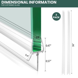 Bathroom Framless Shower Glass Door Bottom Seal Strip, 2PCS 36 Inch Long PVC Clear Seal Strips for 3/8"(10MM) Glass Door, to Stop Water Leakage