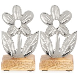 com-four® 2 x Decorative Stand Flower, Premium Metal Flower on Wooden Base, Decorative Metal Flower for Standing and Gifting (2 Pieces, Flower 4)