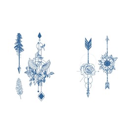 2 Sheets Temporary Rose Arrow Tattoo Flowers Tattoo Feather Tattoo Tree Tattoo Bird Tattoo Semi-Permanent Tattoo GZ254 255