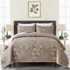 3 Pieces Floral Quilt Set Queen Size Tan Branch Pattern