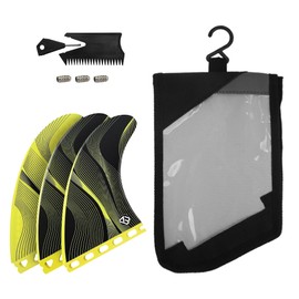 AQUBONA Surfboard Fins, Double Single Tab Fin, G5 G7 Fiberglass Honeycomb Thruster Fin Set, Replacement Fins for Stand up Paddleboard, Longboard with Comb Screws (Fu-yellowG7-comb)