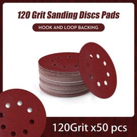 Sanding Discs 5-Inch 8-Hole Aluminum Oxide Sandpaper for Woodworking with Hook and Loop for Random Orbital Sander 120 Grit, 50-Pack