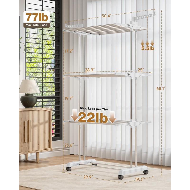 Bigzzia 4 Tier Folding Drying Rack Clothing Clothes Horses Rack