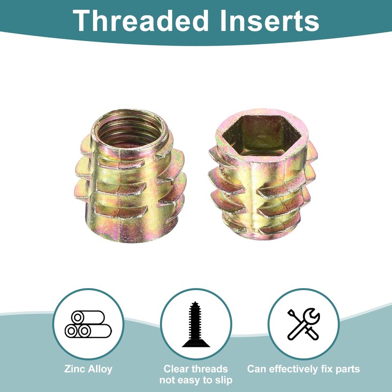 sourcing map 20Pcs Hex Threaded Inserts, M8-1.25x13 Zinc Alloy Hex-Flush