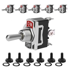 Heavy Duty Rocker Toggle Switch 15A 125V / 250V SPST 3 Pin ON/Off/ON Switch Metal Bat Waterproof Boot Cap Cover - 6 Pack by MUZHI
