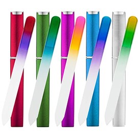 5 Pack Glass Nail Files with Case Crystal Glass Fingernail Files Double Sided Glass Nail File Mixed Color Manicure Set for Gentle Nail Care for Women Girls Christmas