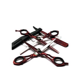 Red Barber Scissors Shears and Thinners 6.5” Japanese Steel With Razor Comb Set