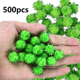 pson 500PCS 0.6Inch Glitter Pom Poms, Green Fluffy Balls, Soft Fuzzy Pompoms for DIY, Art Projects, Party Decorations, Craft Supplies