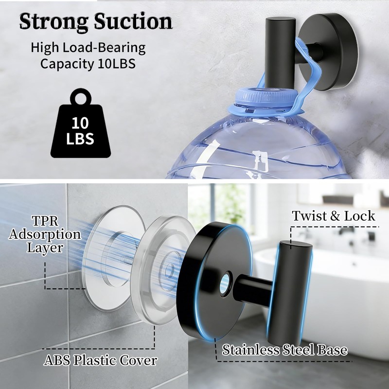 Suction Cup Hooks,10LB Max Capacity Adhesive Hooks,only for Smooth Surface