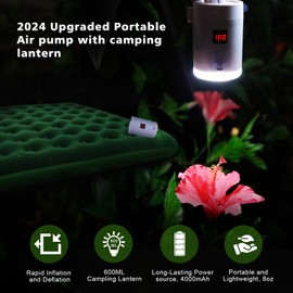 Whiriwhiri 2024 Portable Air Pump with Camping Lantern, Small Rechargeable Pump, Fast Inflator/Deflator & LED Light,Air Mattresses,Bounce Houses,air beds,Inflatable Pools,Swimming Rings,Emergency