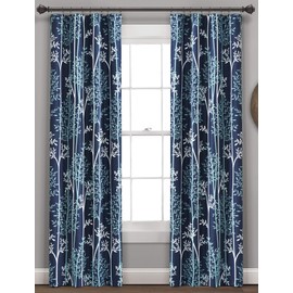 Lush Decor Navy Linear Tree Blackout Grommet Window Curtain Panel Pair (84" x 38")