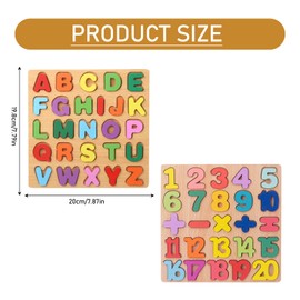 MisFun Pack of 2 Wooden Puzzles, Children's Wooden Grabbing Puzzle, Wooden Puzzle Numbers Letters Graphics, from 3+ Years, Children's Toy for Early Learning, Educational Games