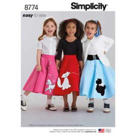 Simplicity 8774 Girl's 1950's Vintage Rockabilly Poodle Skirt Sewing Pattern, Sizes 3-6