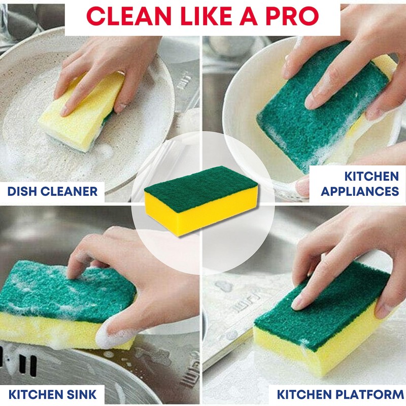 HOMESHOPA Heavy Duty Cellulose Scrub Sponge, 6 pack Dual-Sided Dishwashing