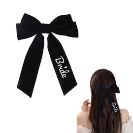 Bride Hair Accessory with Bow Hair Clips for Women Bridal Black Velvet Bowknot Hair Clip for Wedding Bachelorette Party Accessories for Bride Bridal Gifts for Bridal Shower Hair Barrette