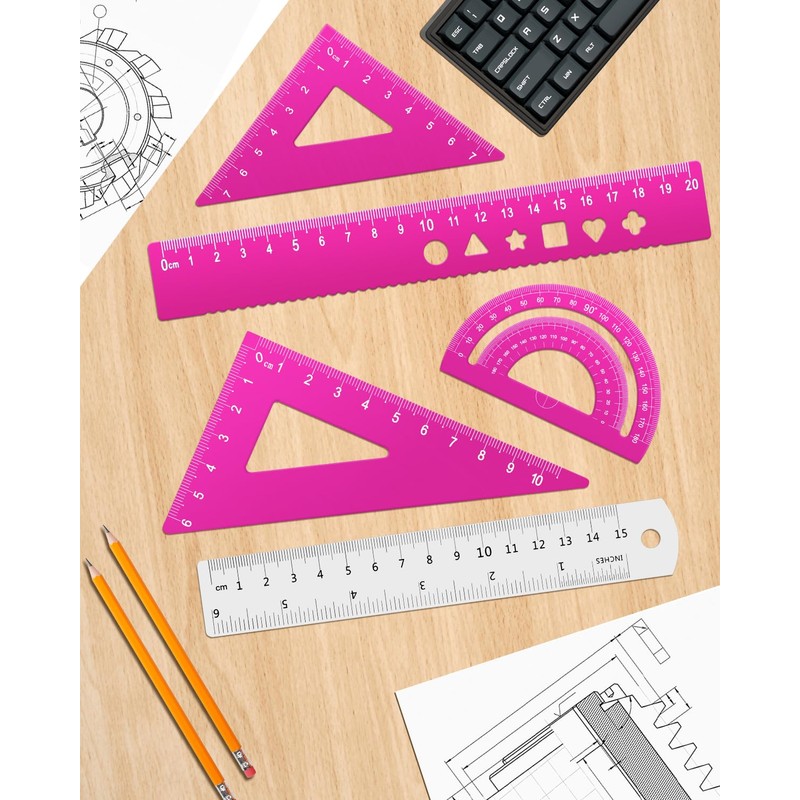 Honagu Triangular Ruler Set, 4+1Pieces Aluminum Alloy Ruler, Metal Drafting