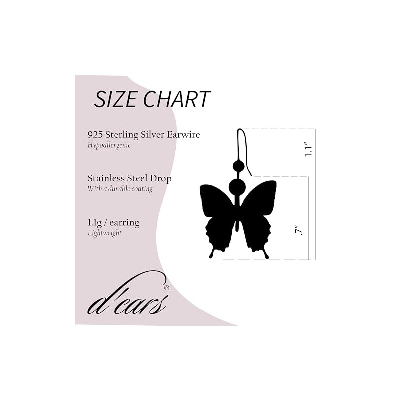 Swallowtail Butterfly Earrings by d'ears Non-Tarnish Sterling Silver French Hook