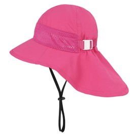 PONCEAU Baby Sun Hat Toddler Kids Neck Protection Flap Hat with Adjustable Straps for Boys and Girls Foldable Summer Breathable UV Protection Rose Red