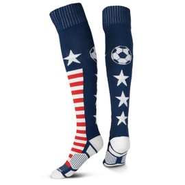 ChalkTalkSPORTS Soccer Athletic Woven Over the Calf Socks | Red White & Blue USA | Adult Size