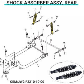 10L0L Heavy Duty Golf Cart Rear Shock Absorbers for Yamaha G29 Drive, JW2-F2210-10-0