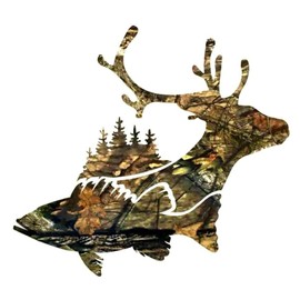 Buck Deer Fish Sticker - Decal, Laptop, Bumper, Windows, Helmet, Car, Water Bottle, Waterproof 5"