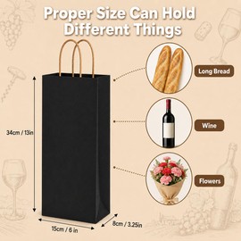 IDIDG 100 Pack Kraft Black Wine Gift Bags Wine Bag with Handles 6x3.25x13 inch Paper Bottle Bag Bulk for Holiday Birthday Wedding Party(100)
