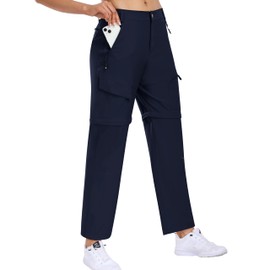 MoFiz Women's Hiking Zip Off Pants Waterproof Convertible Shorts for Camping Sweatpants Cargo Work with Pockets Navy L
