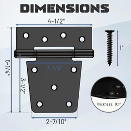TIEJIAN 3.5 Inch Heavy Duty Gate Hinges, Extra Thick Gate Hinges for Wooden Fences, Vinyl Fence Gate, Barn Door, Shed,Garage, Gate Door Hinges for Indoor Outdoor(Screws Included, 4 Pack)