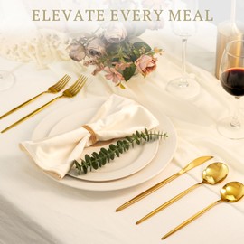 Astercook Silverware Set 48-Piece Gold Flatware Set with Steak Knives Food-Grade Stainless Steel Cutlery Set for 8 Mirror Polished Utensils Set for Home Kitchen Restaurant