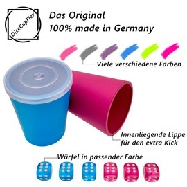 DiceCupFlex - Flexible Dice Cup with Lid Including 5 Dice and Dice Plate - Made in Germany (Pink Plate)