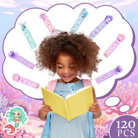 120Pcs Mermaid Bookmarks Ruler Bulk Assorted Under The Sea Themed Designs Page Markers for Home Classroom Rewards Summer Mermaid Birthday Party Supplies Favors