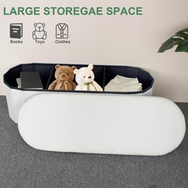 GLAXYFUR 43.3" Storage Ottoman Bench, Sherpa Foot Rest, Folding Storage Chest for Living Room, Bedroom, White