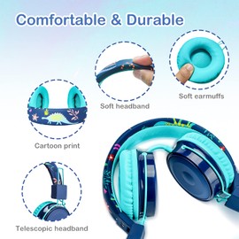 OKCSC B2 Kids Cartoon Headphones with Mic, Safe Volume Limited On-Ear Headset for Boys and Girls, Foldable Adjustable Children Headphone Stereo Wired Headset for Cellphones/Tablet/School/Travel