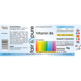 Vitamin B6 Tablets - Vegan - 250 Tablets - 22.5 mg per Tablet