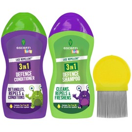 Escenti Kids 3 in1 Head Lice Prevention Shampoo and Conditioner set bundled with Metal tooth Nit Comb